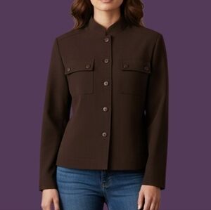 𝅺VTG SOUTHERN LADY 1980s Dark Brown Mandarin Collar Shacket Size 12